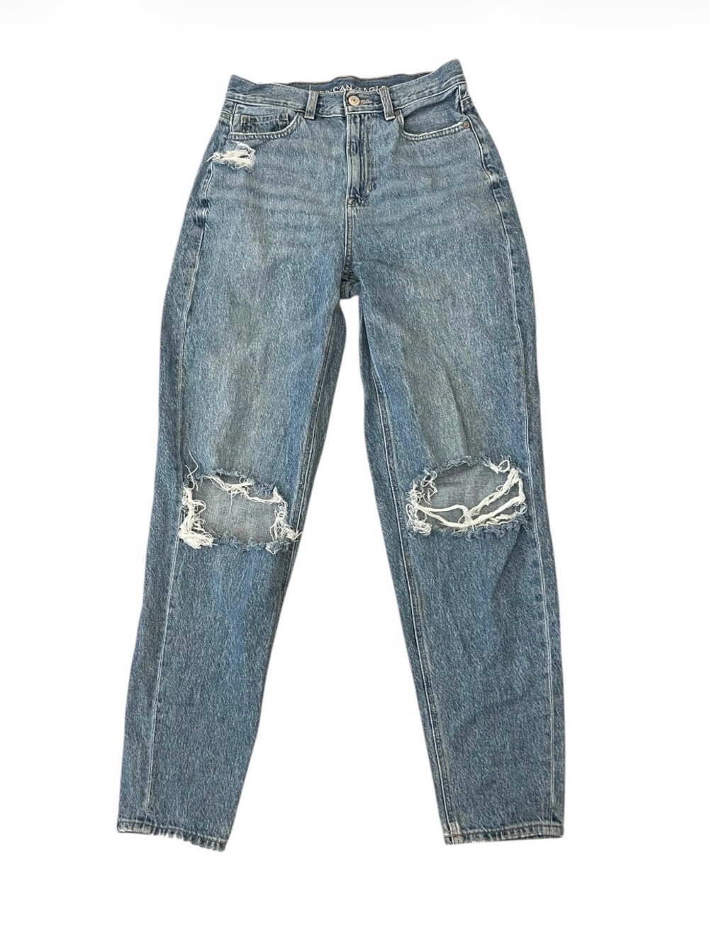 American Eagle Relaxed Mom Jeans Light Wash Size 2 Ripped